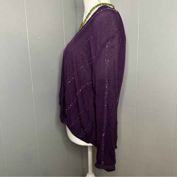 Chloe Oliver Purple Beaded Long Sleeve Blouse Size S - Picture 6 of 8